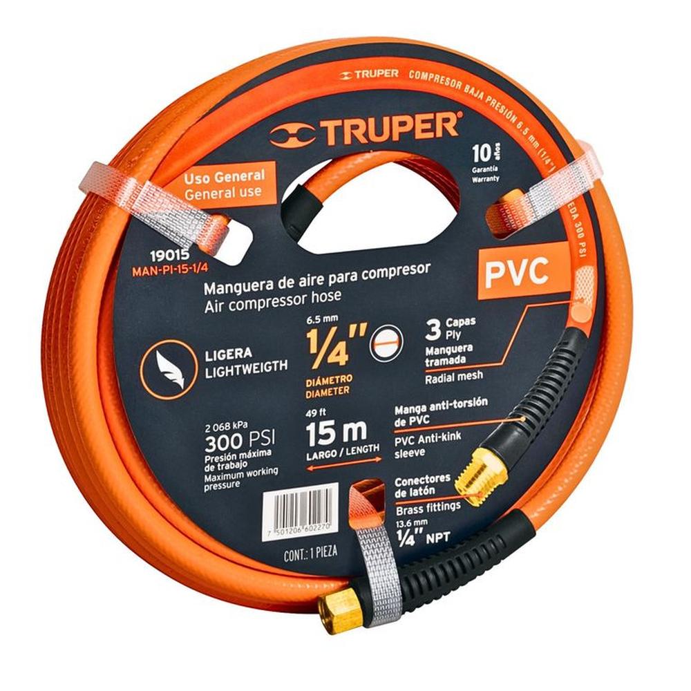 Manguera para compresora de aire 15m x 14 300PSI TRUPER Naranja Manguera para compresora de aire 15m x 14 300PSI TRUPER Naranja