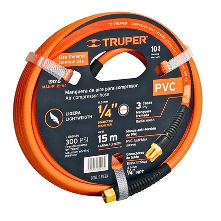 Manguera para compresora de aire 15m x 14 300PSI TRUPER Naranja