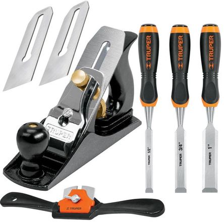 Combo cepillo carpintero garlopa 4 cuchilla de vuelta set formones Gris