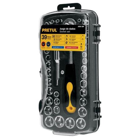 Juego de dados, ratchet, extensión herramienta para mecánico 39 piezas Negro Juego de dados, ratchet, extensión herramienta para mecánico 39 piezas Negro