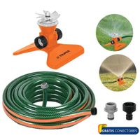 combo regador aspersor base acero, manguera de riego 10 metros