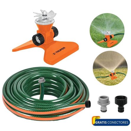 combo regador aspersor base acero, manguera de riego 10 metros Naranja combo regador aspersor base acero, manguera de riego 10 metros Naranja