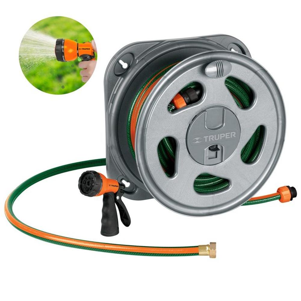 Combo manguera de riego 20m portamanguera giratorio pistola de riego Verde Combo manguera de riego 20m portamanguera giratorio pistola de riego Verde