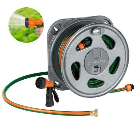 Combo manguera de riego 20m portamanguera giratorio pistola de riego Verde