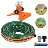 KIT manguera de riego 10 metros, regador aspersor base acero, TRUPER