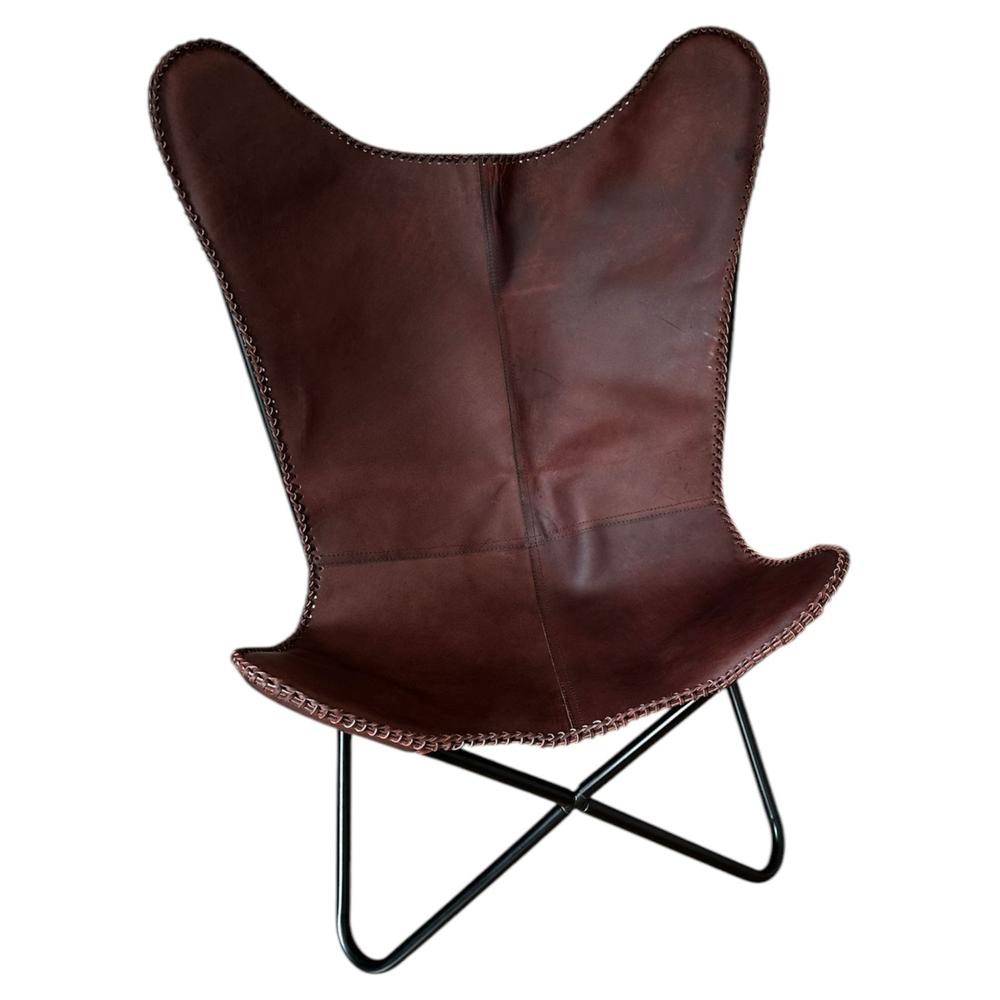 Silla Butaca Mariposa Cuero Genuino Marrón Chocolate