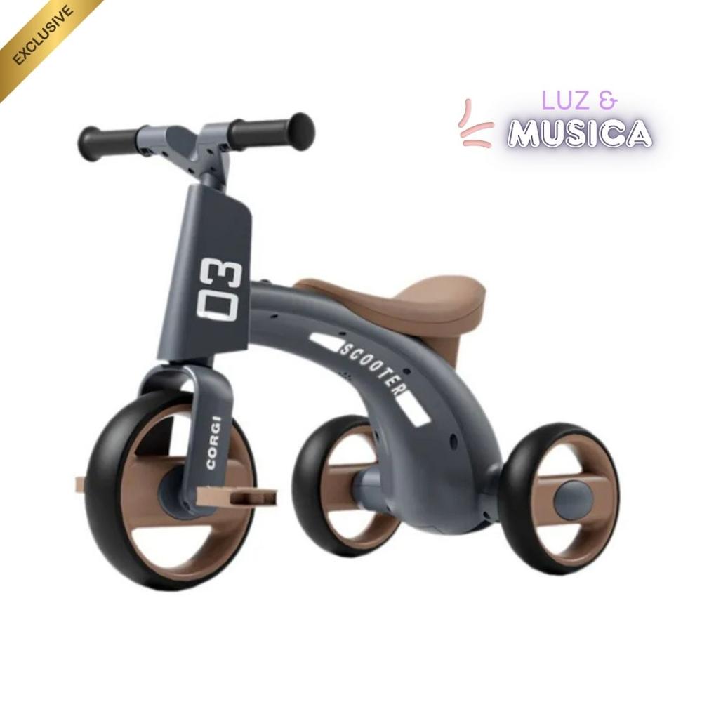 Triciclo Scooter Multi cinético para Niños con Música y Luz - Negro