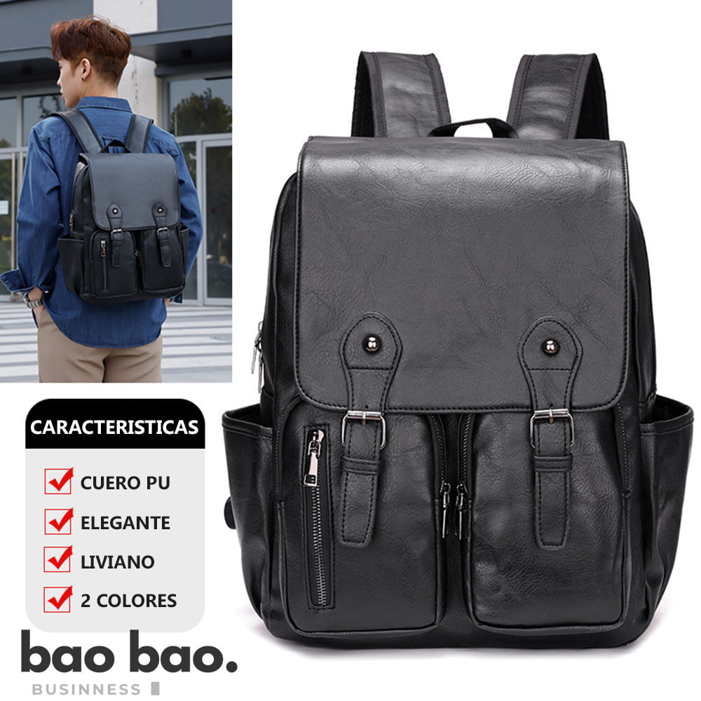 MOCHILA DE CUERO PARA HOMBRE NEGRA MODA ELEGANTE CASUAL