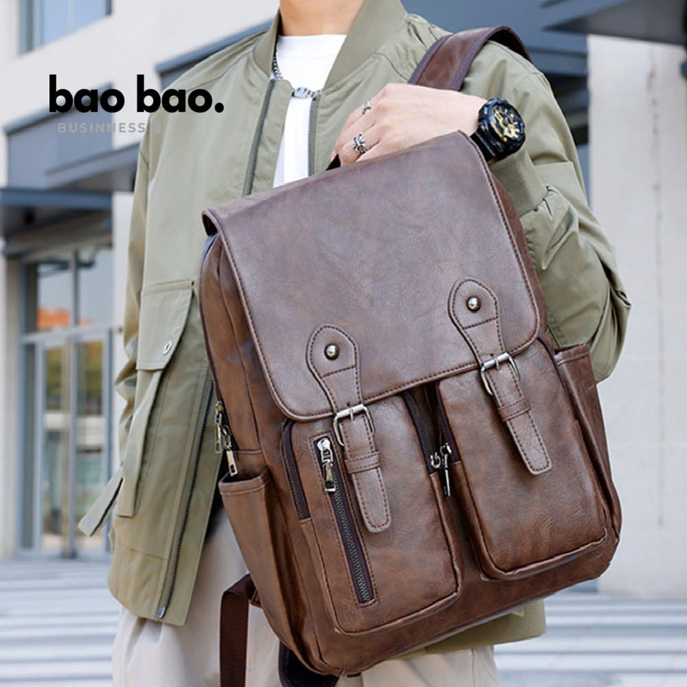 MOCHILA DE CUERO PARA HOMBRE MARRON OSCURO MODA ELEGANTE CASUAL