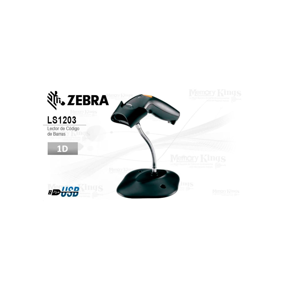 Lector de códigos de barras Zebra LS1203 1D láser USB compacto y eficiente para tu negocio