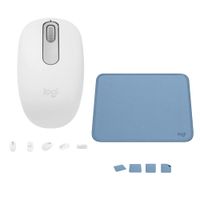 COMBO LOGITECH DE MOUSE M196 BLANCO Y PAD MOUSE  AZUL