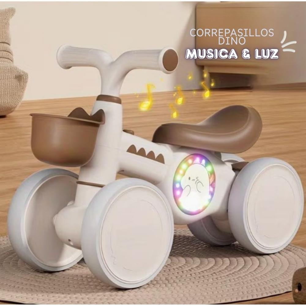 TRICICLO CORREPASILLOS SCOOTER DINO MUSICAL Y LUZ PARA NIÑOS COLOR BLANCO