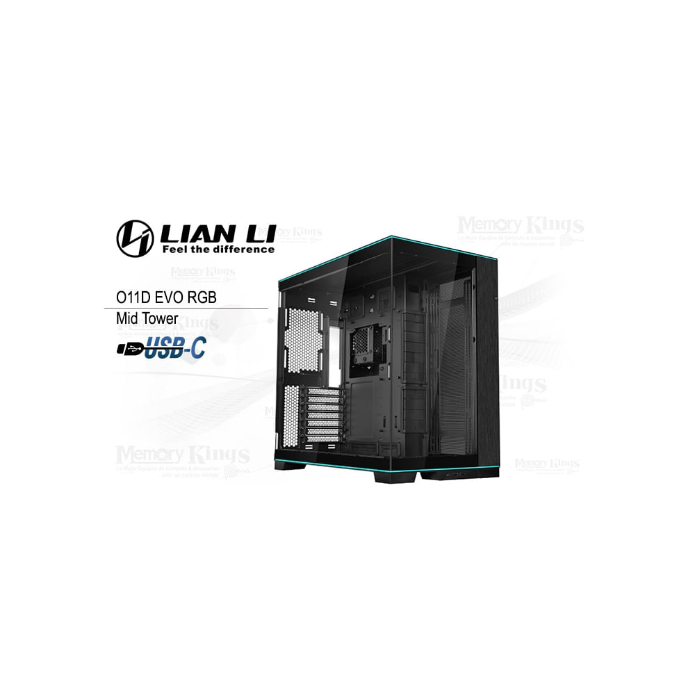 Caja de PC Mid Tower Lian Li O11D EVO RGB negra con diseño elegante y excelente ventilación