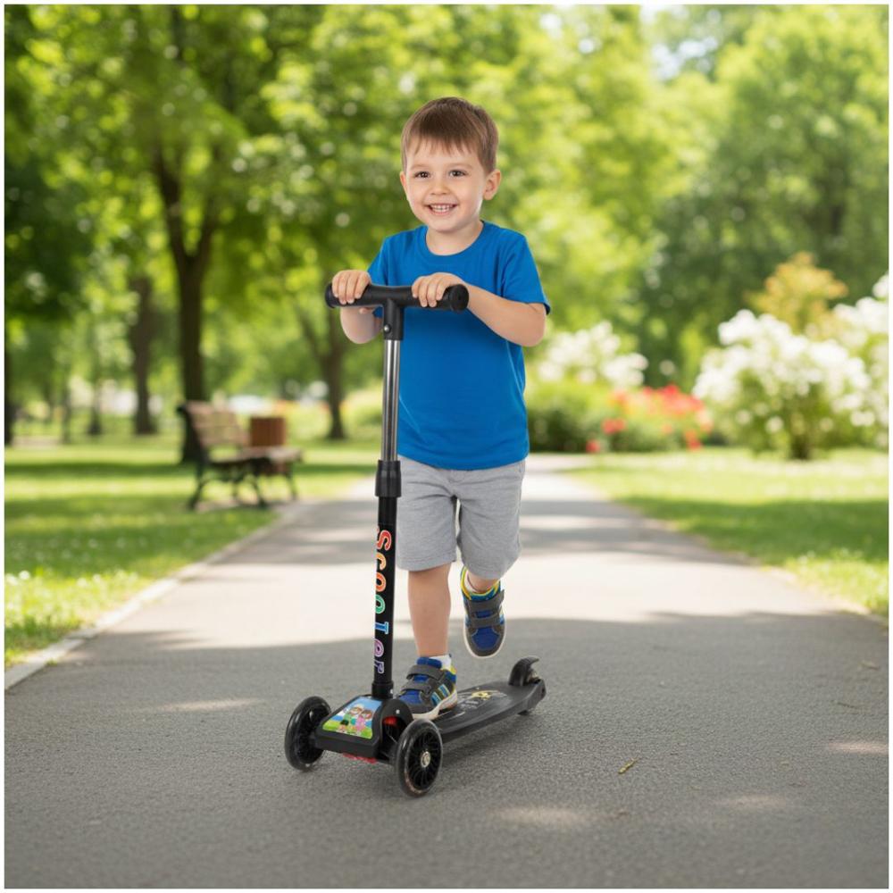 Scooter Infantil Plegable Para Niñas y Niños Con Luces LED Negro