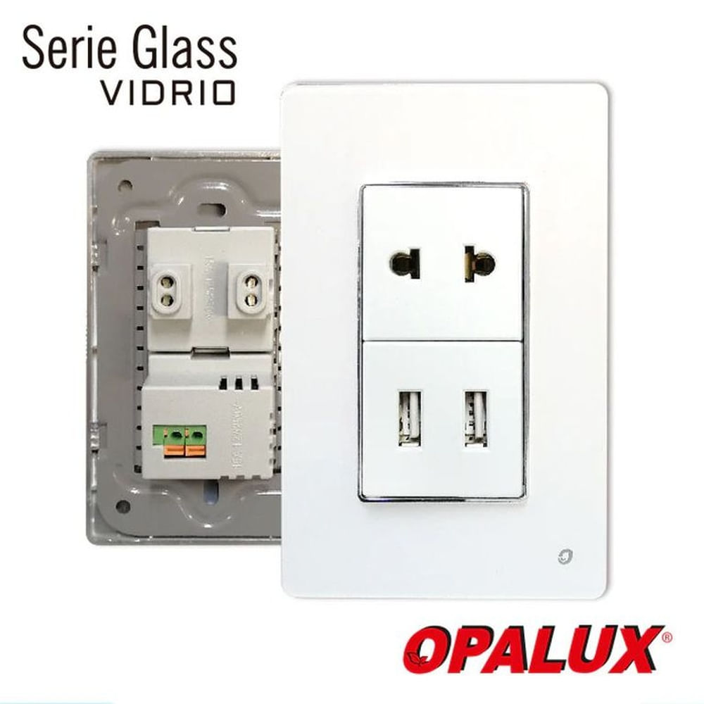 Toma Doble USB Salida 15Amp 50V 1Amp 2Amp Y 1 Toma OPALUX OP-AT-98BL