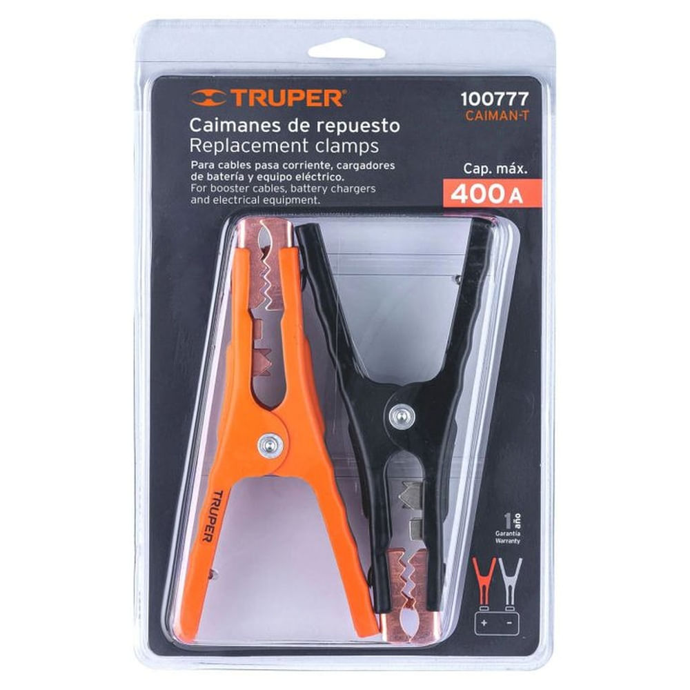 Blíster con 2 caimanes para cables pasa corriente Truper - 100777