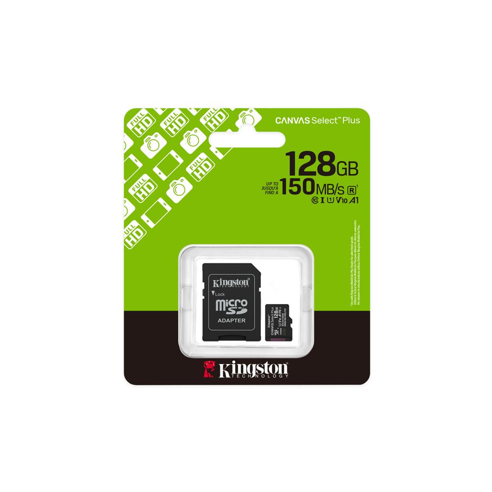 Tarjeta MicroSD Kingston 128GB Canvas Plus Gen 3 150Mbps A1