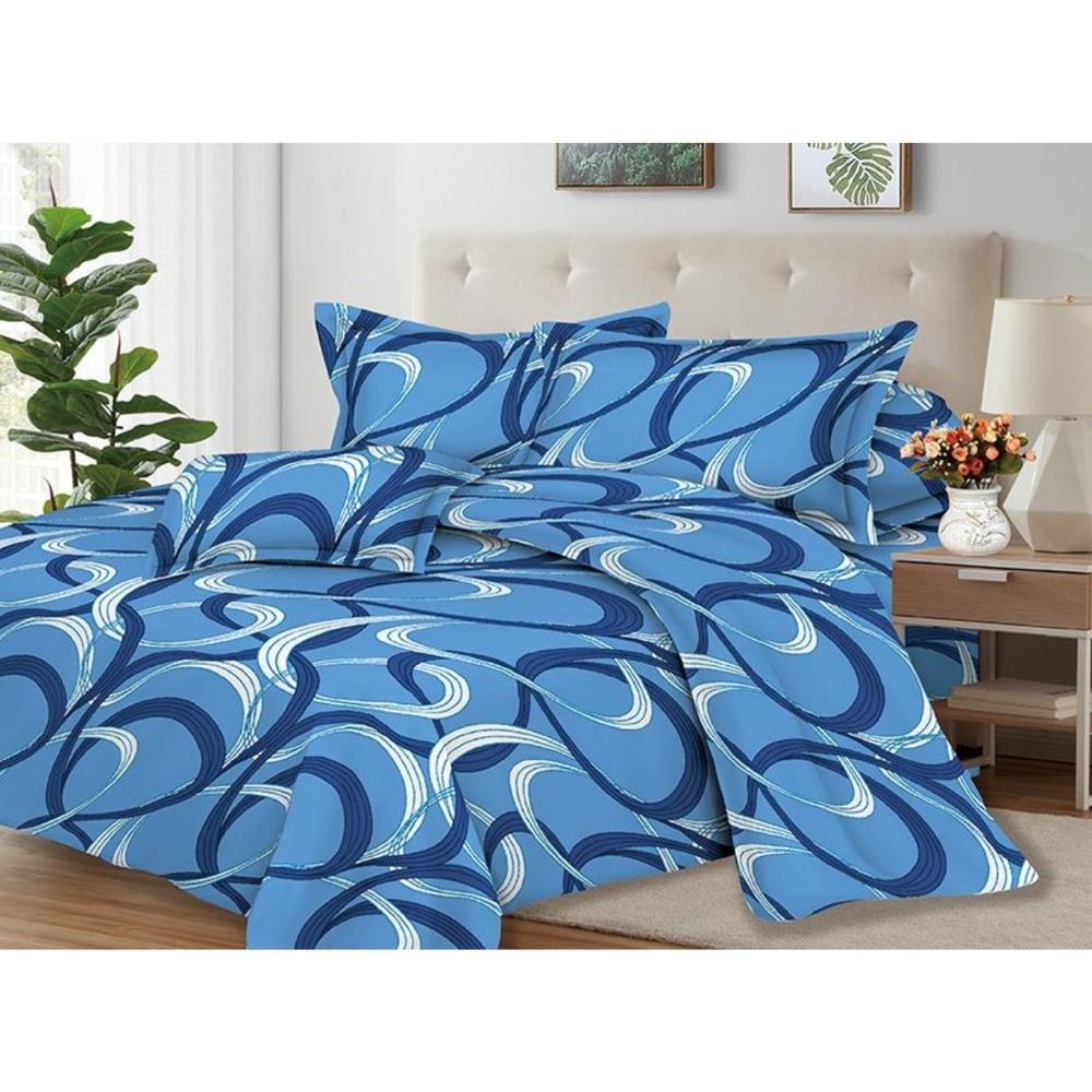 Juego de Sábanas 100% Suave Algodón 2Plazas 4 Piezas 2000 Hilos Rayas Oceano Azul