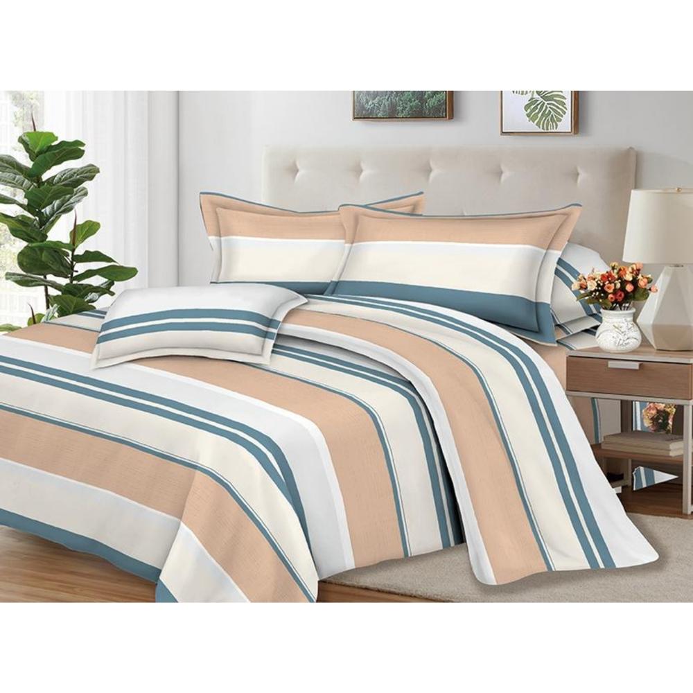 Juego de Sábanas 100% Suave Algodón 2Plazas 4 Piezas 2000 Hilos Rayas Melón Aqua