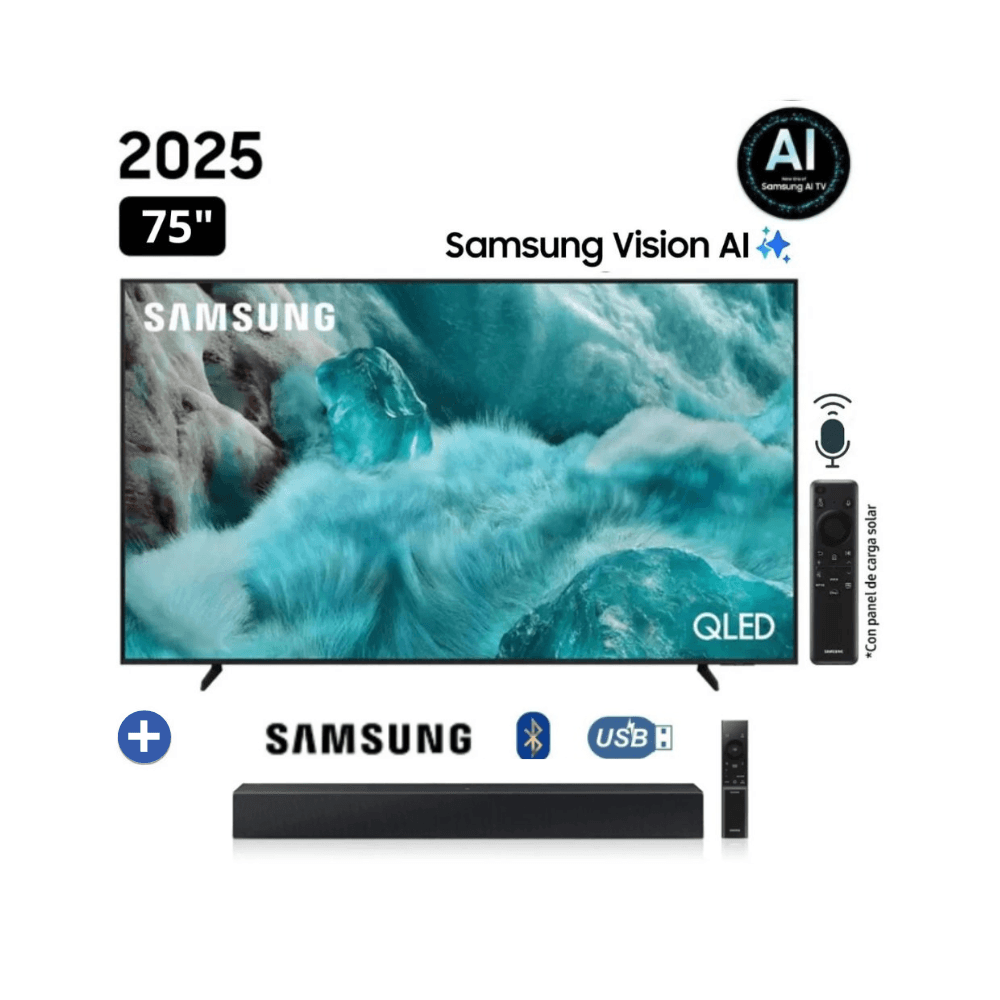 Televisor Samsung  Vision Ai 75 QLED Q7F Smart Tv 2025 Con SoundBar HW-B400F