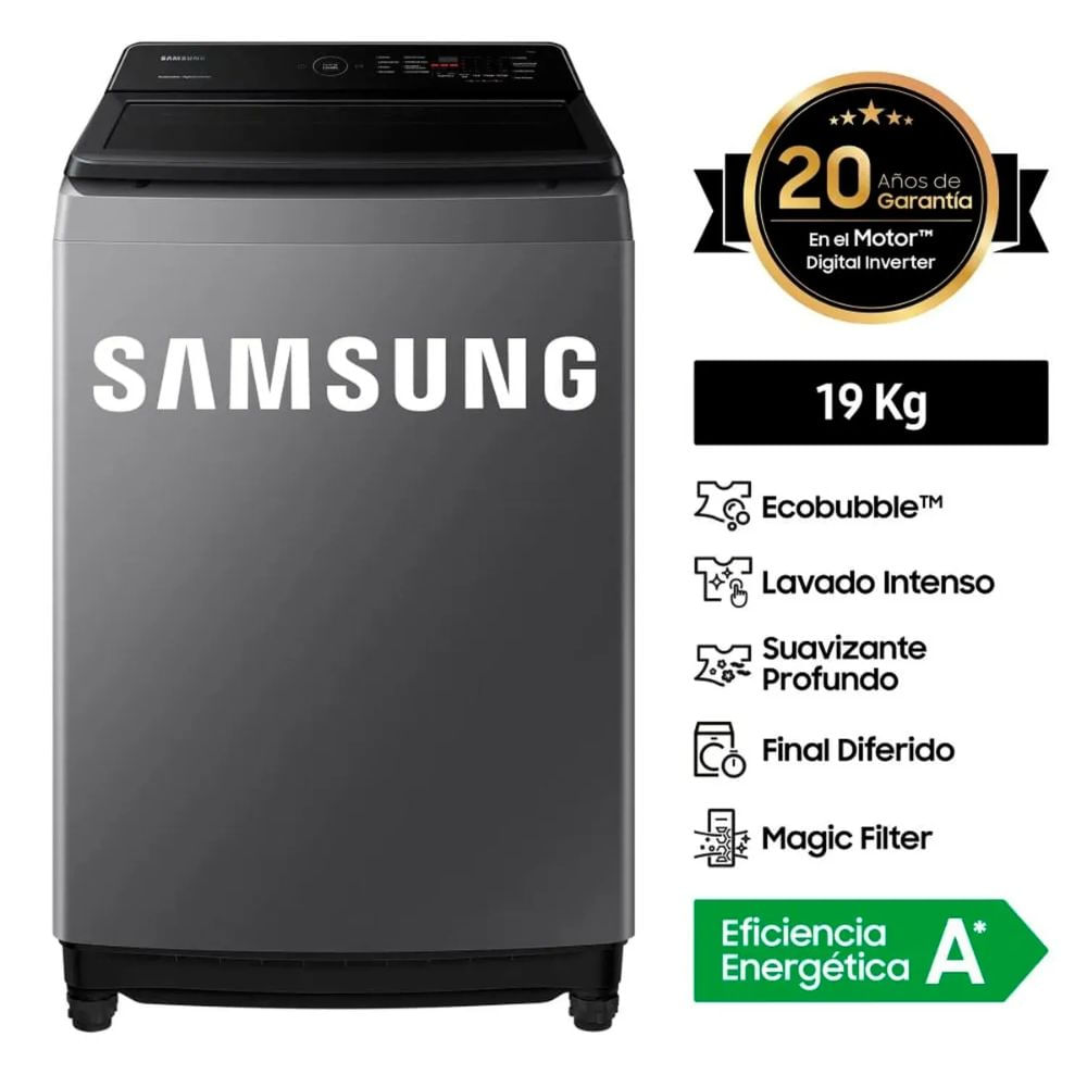 LAVADORA SAMSUNG 19 KG CARGA SUPERIOR ECOBUBBLE WA19CG6441BDPE GRIS OSCURO