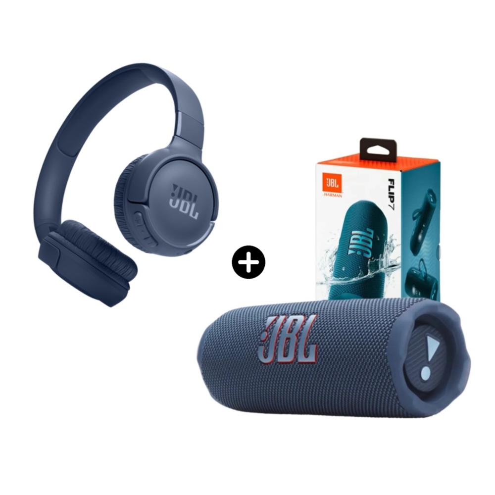 Parlante Bluetooth JBL Flip 7 16H Azul más Audifono JBL TUNE 520 BT Azul