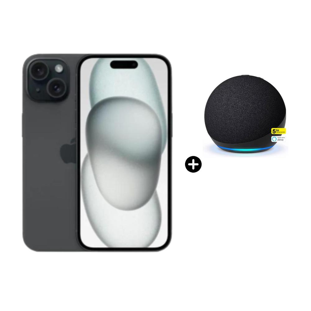 Apple iPhone 15 128GB - Negro 5G más Parlante Amazon con Alexa EchoDot 5 Negro