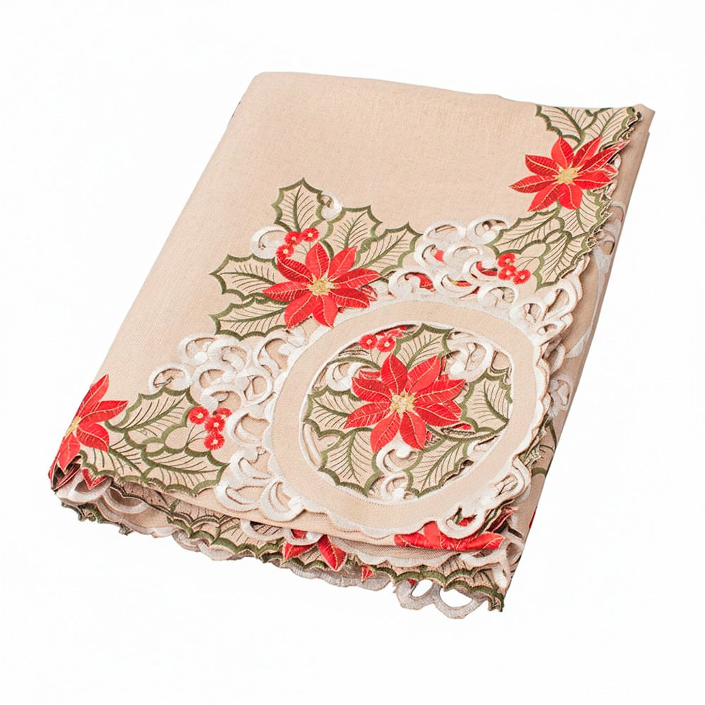 MANTEL PARA 8 SILLAS REDONDO BEIGE DE POINSETTIAS