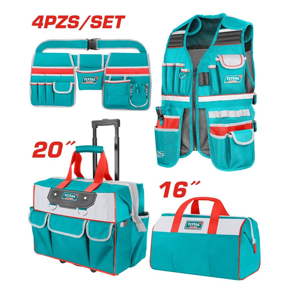 Kit 4 Porta Herramientas Chaleco-Maletin -Cinturón Total Bolso -TOTAL TOS230910