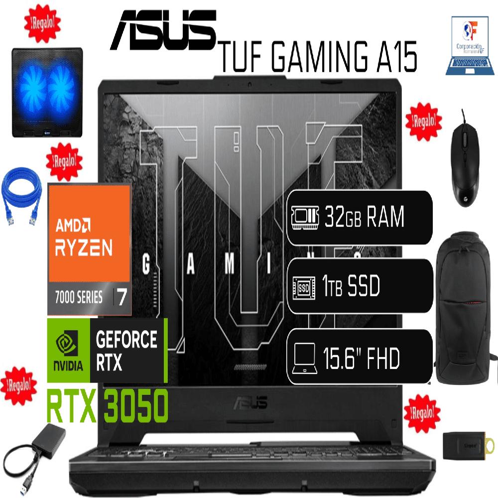 LAPTOP NUEVA GAMER ASUS Ryzen 7 7445HS 32GB RAM 1TB SSD NVIDIA RTX 3050 4GB Video 1TB HDD EXTERNO