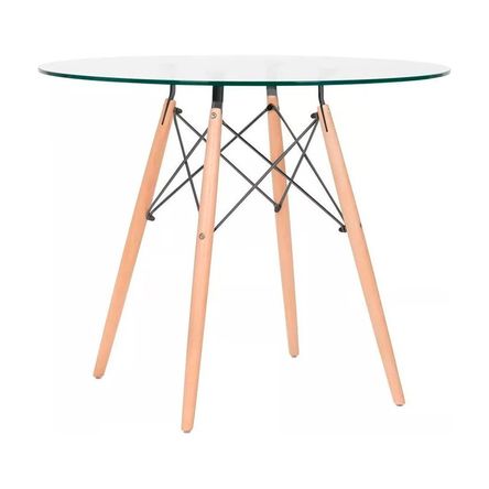 Mesa de Comedor Circular Eames 100 Cm Vidrio Transparente Ofideas