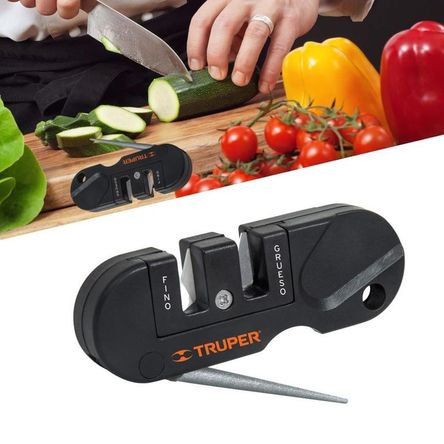Afilador de cuchillo tijeras para cocina portatil truper Negro