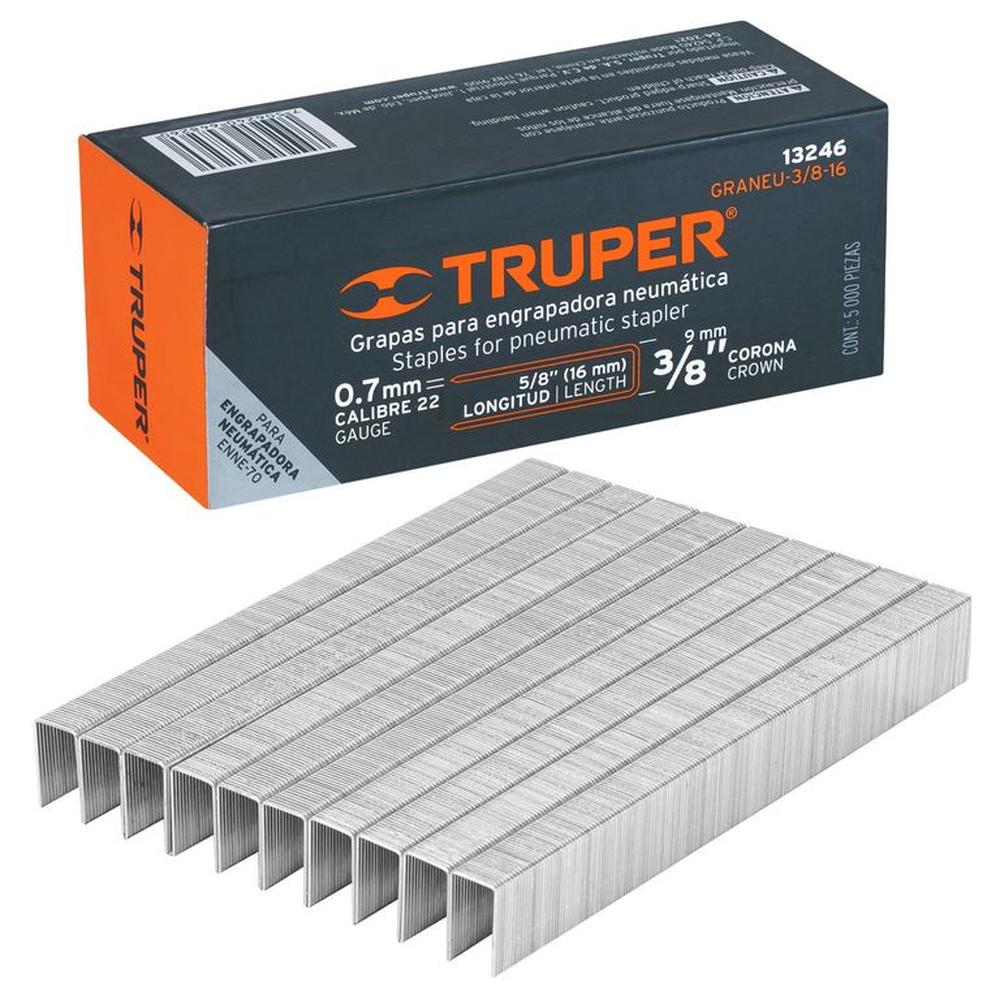 GRAPAS corona 3/8" calibre 22, 16mm, 5000 UNIDADES TRUPER