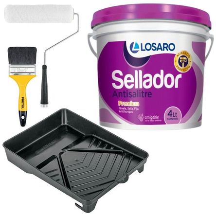 combo sellador de pared antisalitre 4Lt rodillo bandeja brocha 3p Blanco combo sellador de pared antisalitre 4Lt rodillo bandeja brocha 3p Blanco