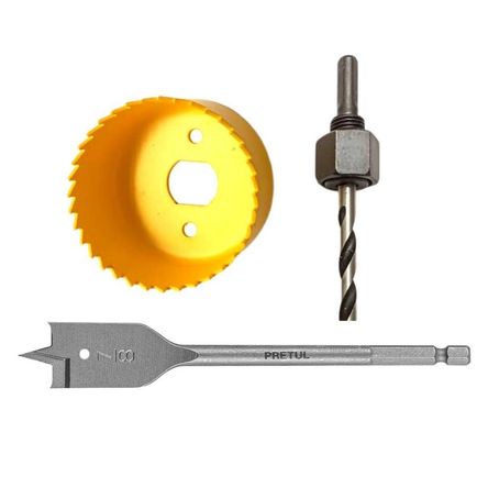 Kit para instalar cerradura 3 piezas brocasierras - pretul Amarillo Kit para instalar cerradura 3 piezas brocasierras - pretul Amarillo