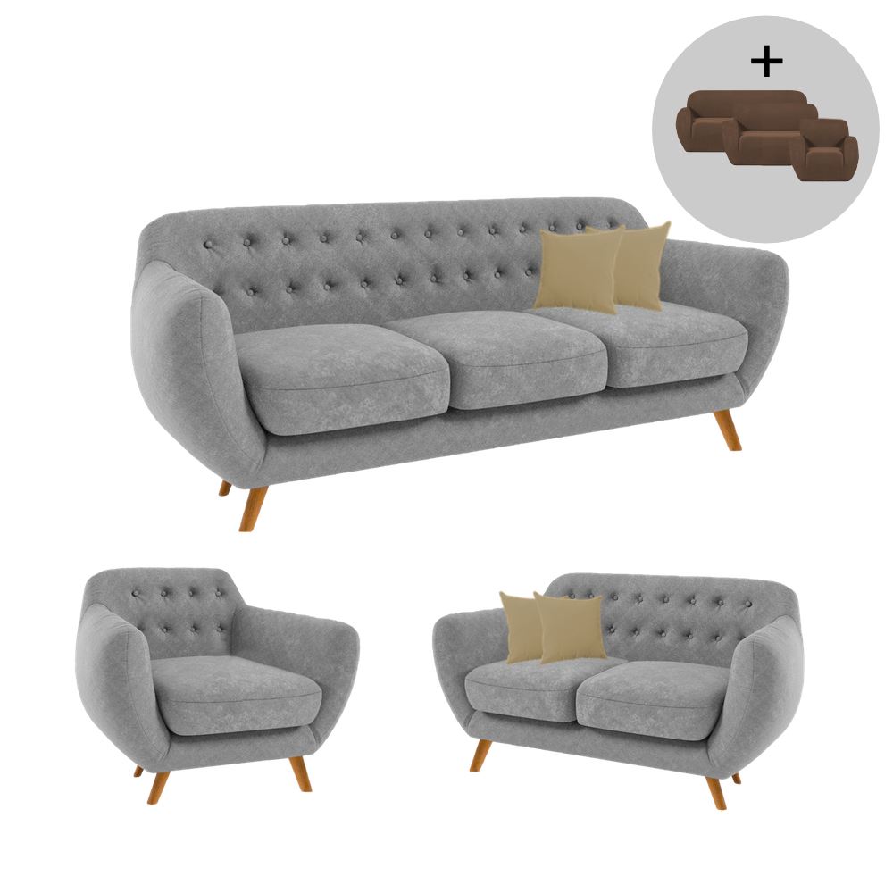 SALA VALENTINO GRIS 3 2 1 CON FORROS - FALOTIH 3M