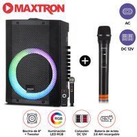 Promo Parlante Portátil Maxtron MX 300 USB, BT con 02 Micrófonos Luces LED RGB