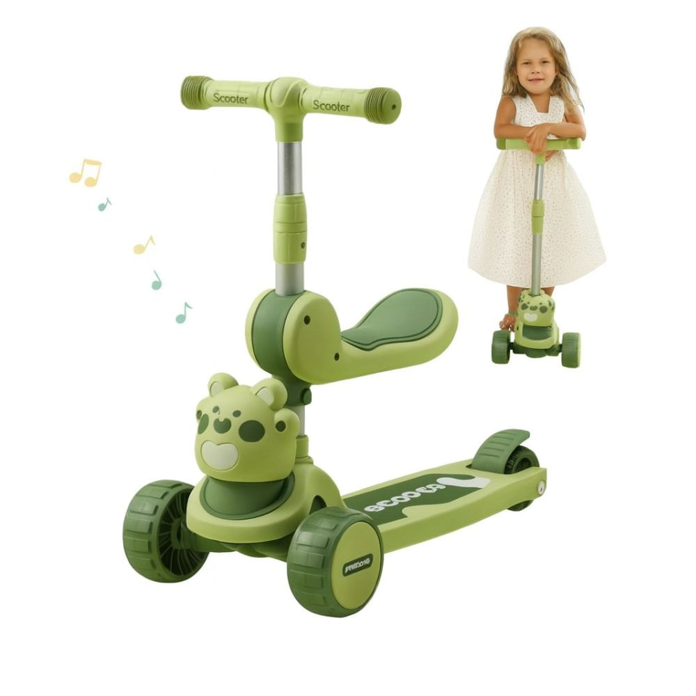 Scooter Kawaii Musical Full Luces Verde Para Niños 2 en 1
