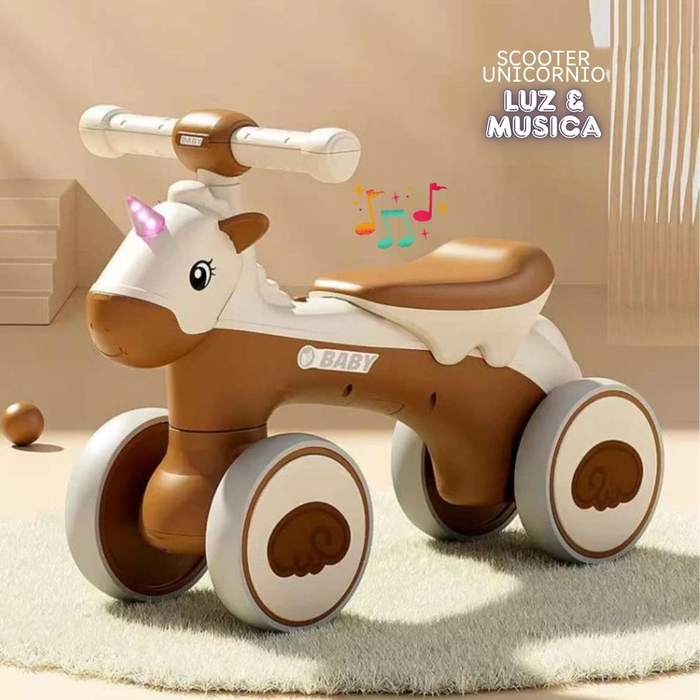Bicicleta Scooter Unicornio para Niños con Luz y Musica - Coffe