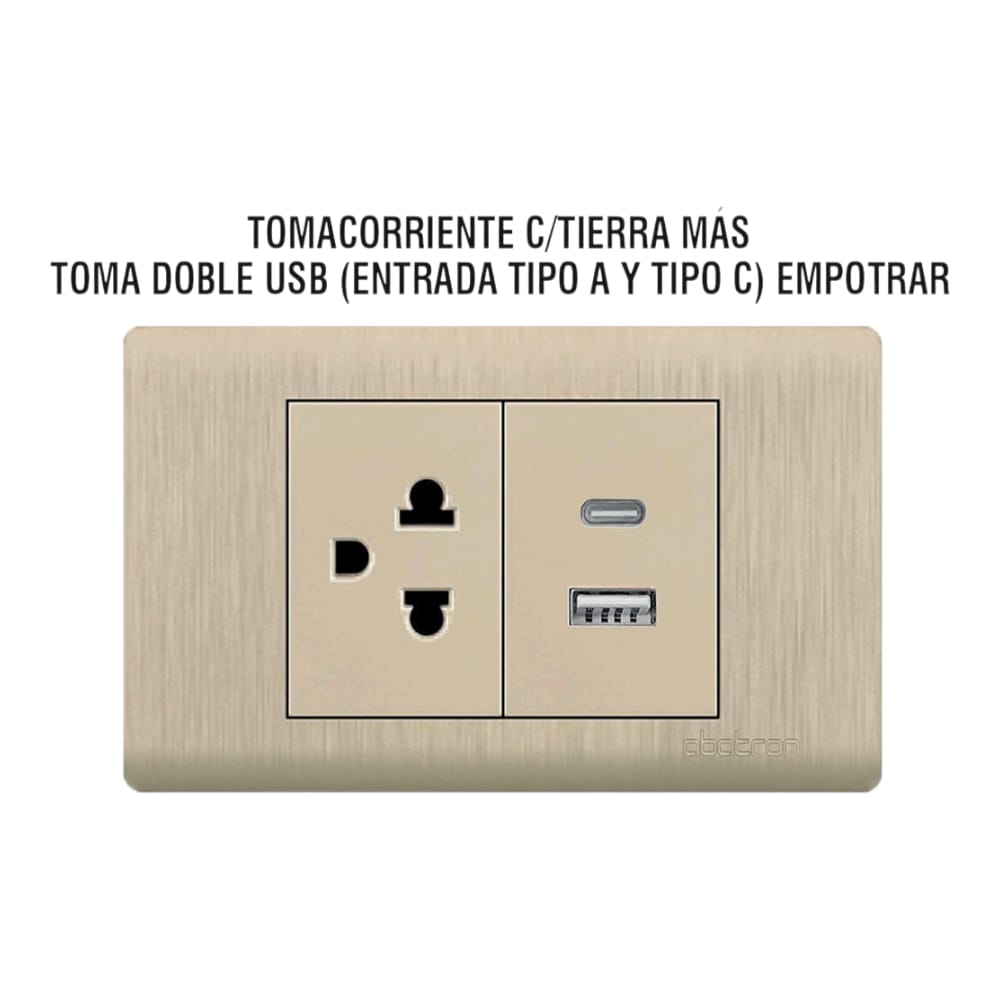 Tomacorriente CTierra Doble Toma USB A y C Empotrable - Platinium