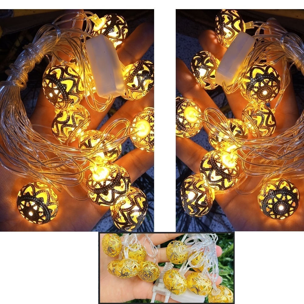 Cascada de Luces Chinas tira de Bolitas Esferas Doradas de Metal