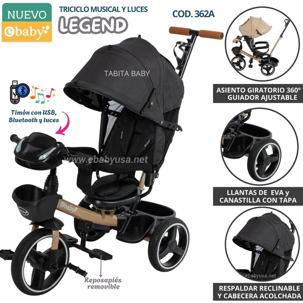 Triciclo para niños Musical y Luces con Legend Negro