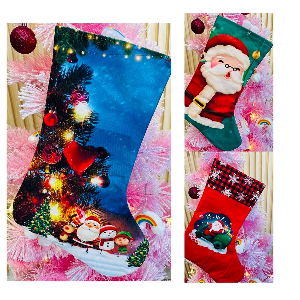 Set de 3 Calcetin Navideno Botas 36cm para Colgar en la Chimenea o Entrada