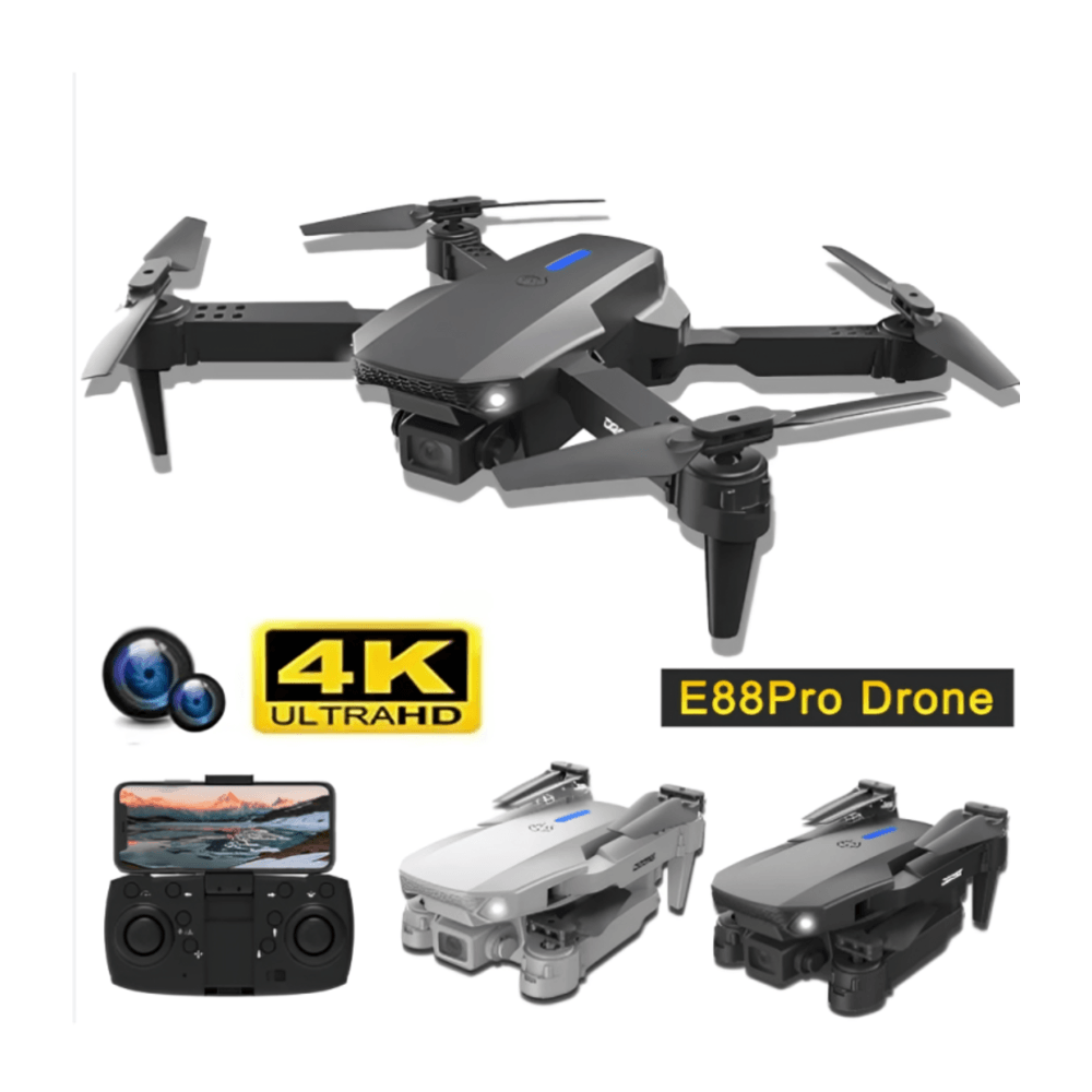 DRONE E88 PRO HD 4K dual camera plegable con soporte para celular