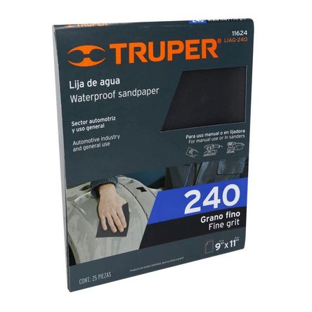 Lija de agua grano 240 de carburo de silicio Truper - 11624 Lija de agua grano 240 de carburo de silicio Truper - 11624