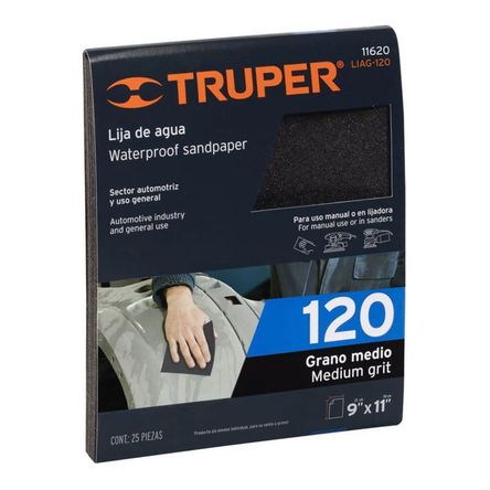 Lija de agua grano 120 de carburo de silicio Truper - 11620