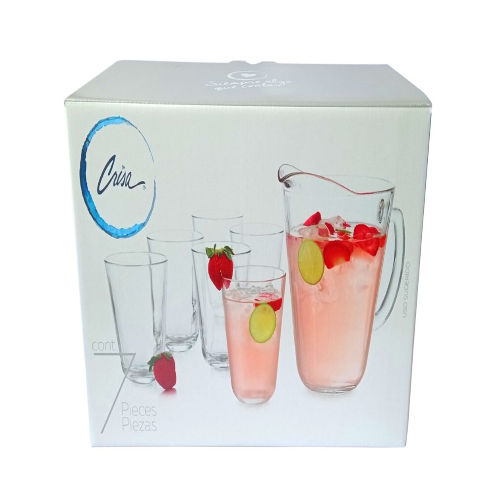 Set de 7 piezas de vidrio jarra más 6 vasos Libbey Set de 7 piezas de vidrio jarra más 6 vasos Libbey