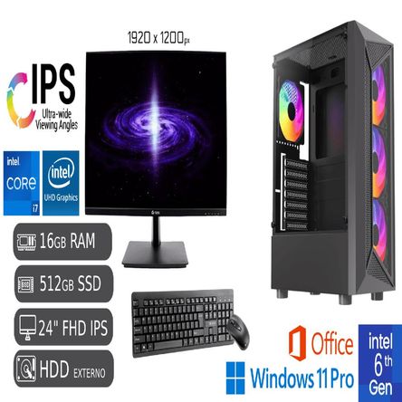 Computadora PC Intel Core i7 16GB Ram DDR4 SSD 512GB 1TB HDD EXTERNO REGALO Led 24 1920x1200 IPS Computadora PC Intel Core i7 16GB Ram DDR4 SSD 512GB 1TB HDD EXTERNO REGALO Led 24 1920x1200 IPS