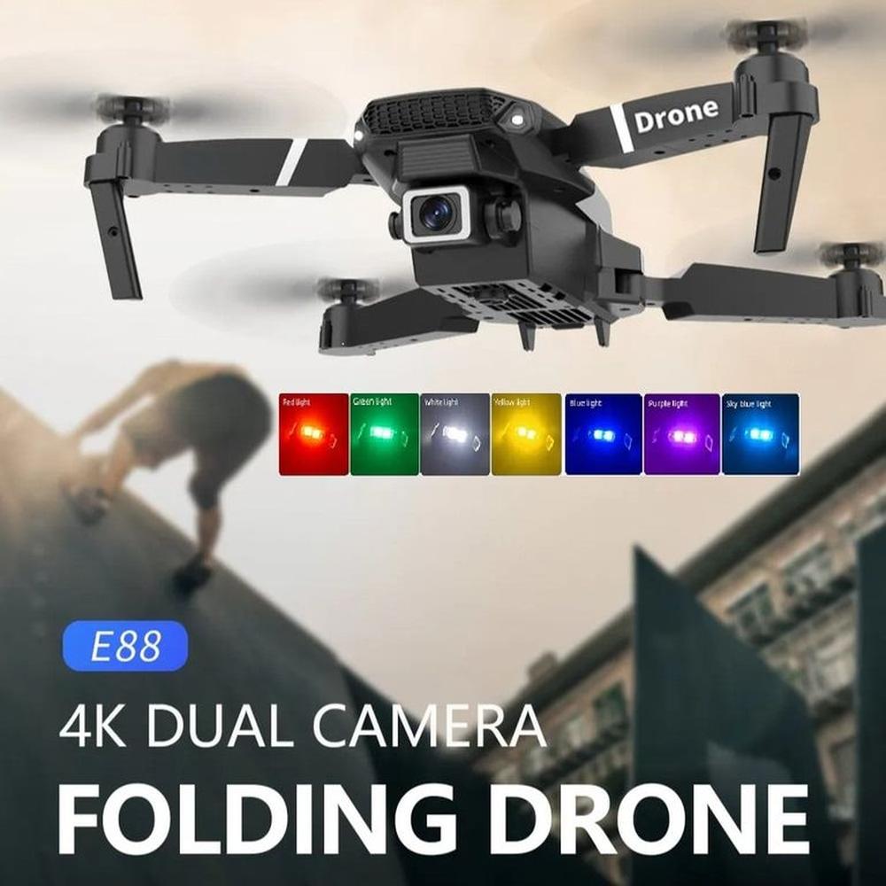 Dron E88 4K + Luz LED RGB Cámara HD Plegable WiFi Navidad Genieka Dron E88 4K + Luz LED RGB Cámara HD Plegable WiFi Navidad Genieka