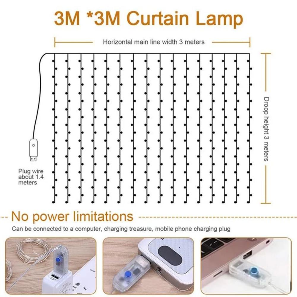 Malla 300 Luces LED USB + Control Remoto 3x3m 8 Modos Navidad Genieka Malla 300 Luces LED USB + Control Remoto 3x3m 8 Modos Navidad Genieka